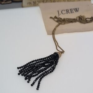 J. Crew Gunmetal Black Sparkly Tassel Necklace with Beaded Elegance